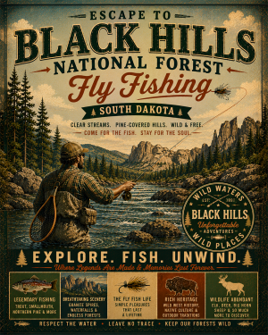 Black Hills National Forest - Fly Fishing Vintage Retro Poster Art Print