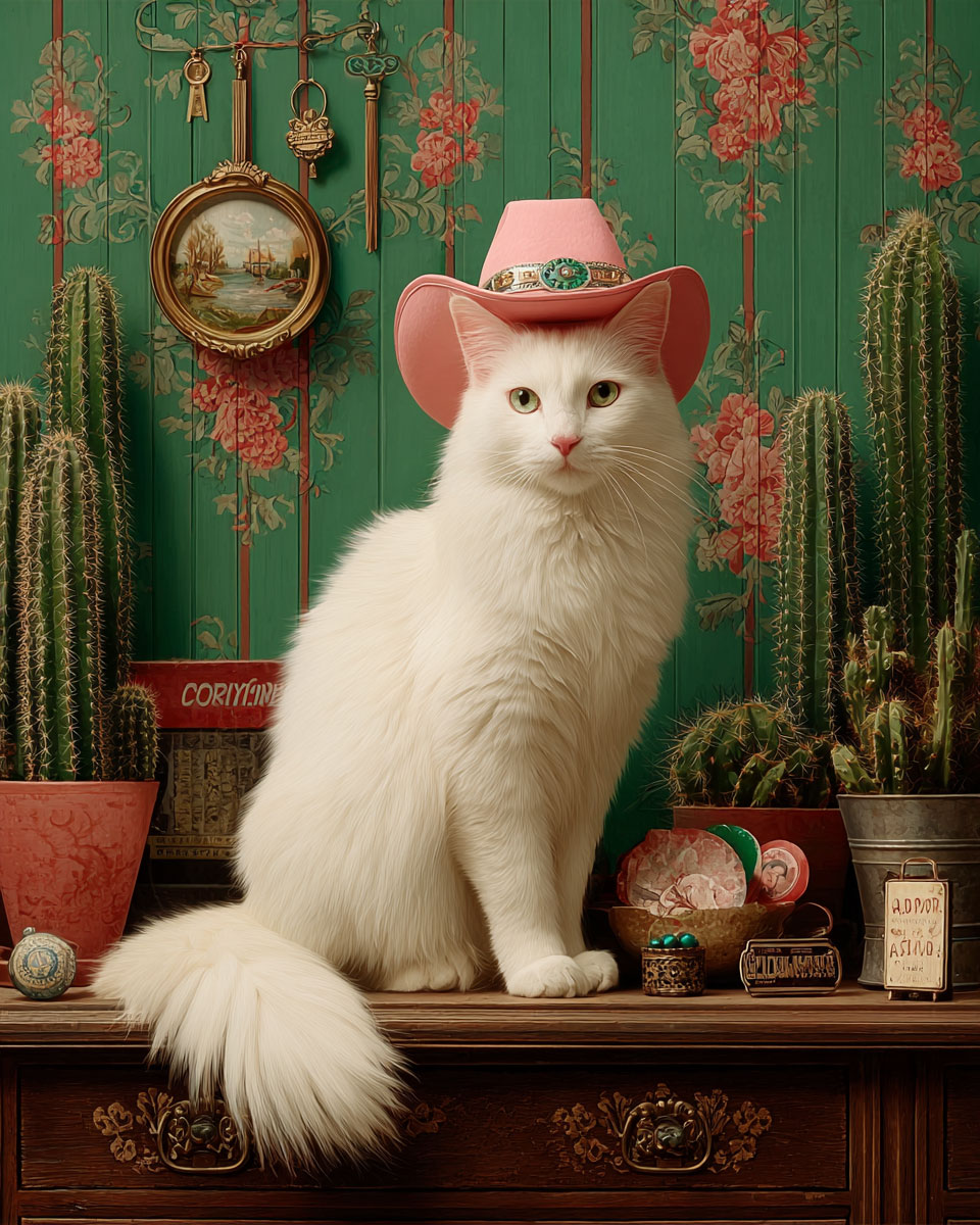 Blanca in a Southwest Still Life - Cats in Hats Art Print