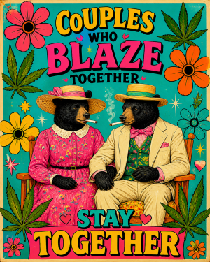 Blaze Together Hip Black Bears - Marijuana Poster