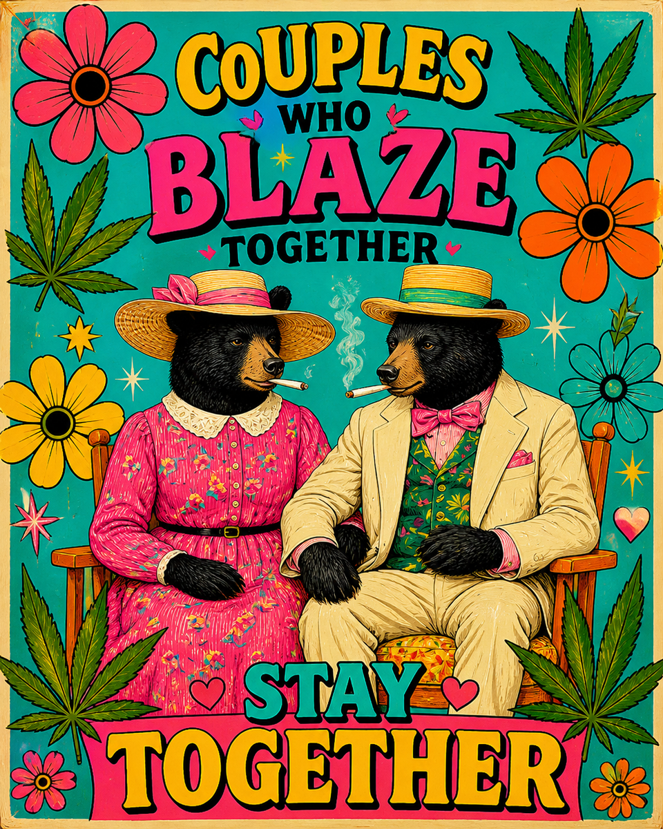Blaze Together Hip Black Bears - Marijuana Poster