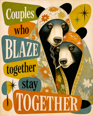 Blaze Together Modern Black Bears - Marijuana Poster