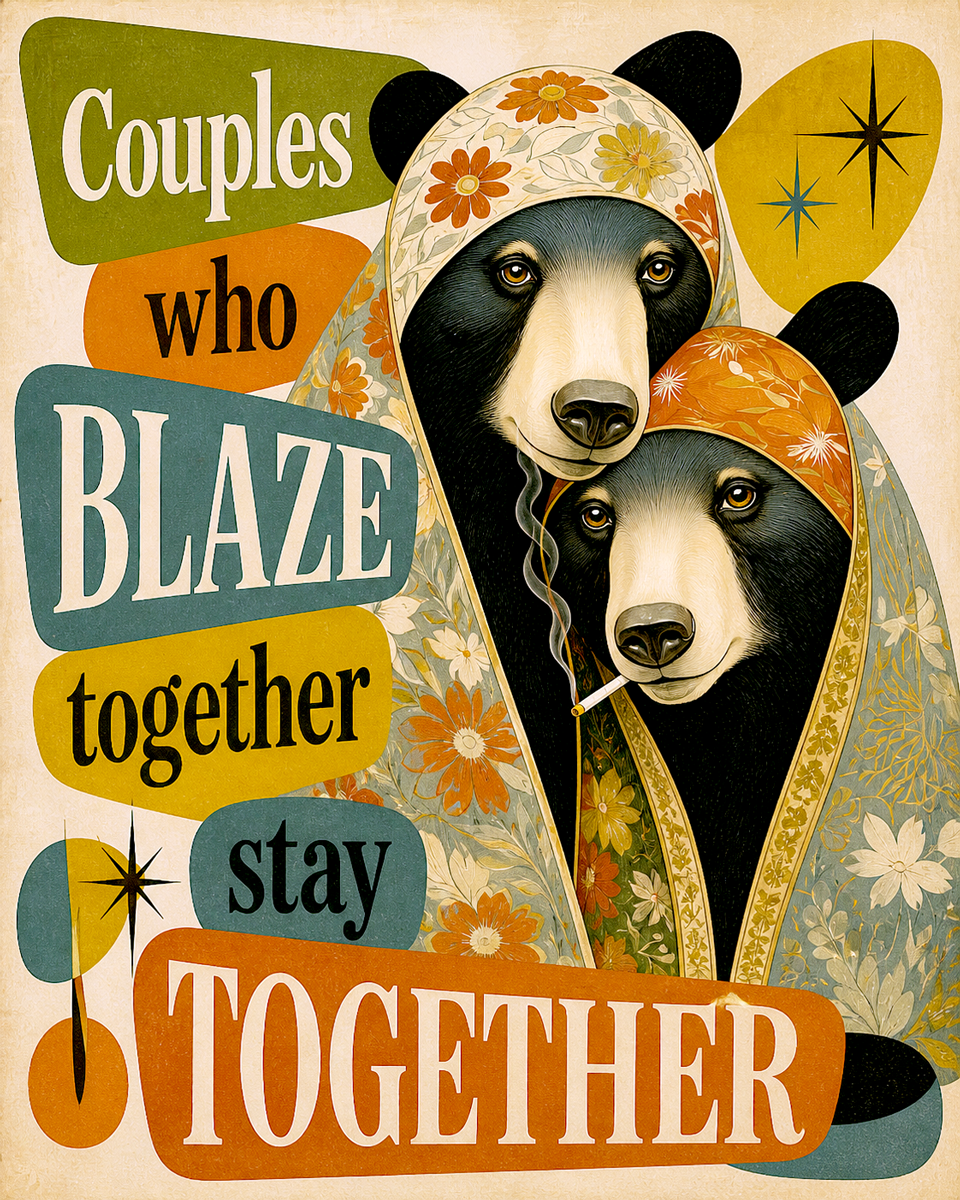Blaze Together Modern Black Bears - Marijuana Poster