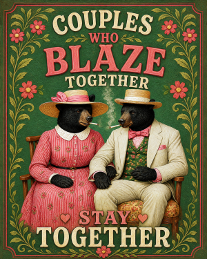 Blaze Together Pink Black Bears - Marijuana Poster