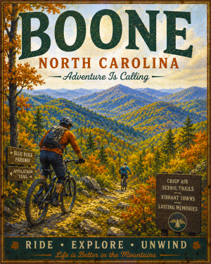 Boone North Carolina - Adventure Is Calling Art Print - Vintage Travel Poster Mountain Town Wilderness Wall Decor