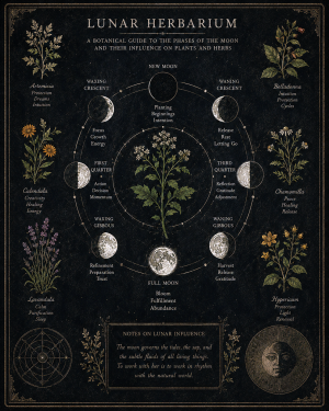 Botanical Moon Phase Chart - Dark Academia Art Print