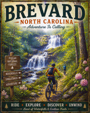 Brevard North Carolina - Adventure Is Calling Art Print - Vintage Travel Poster Mountain Town Wilderness Wall Decor