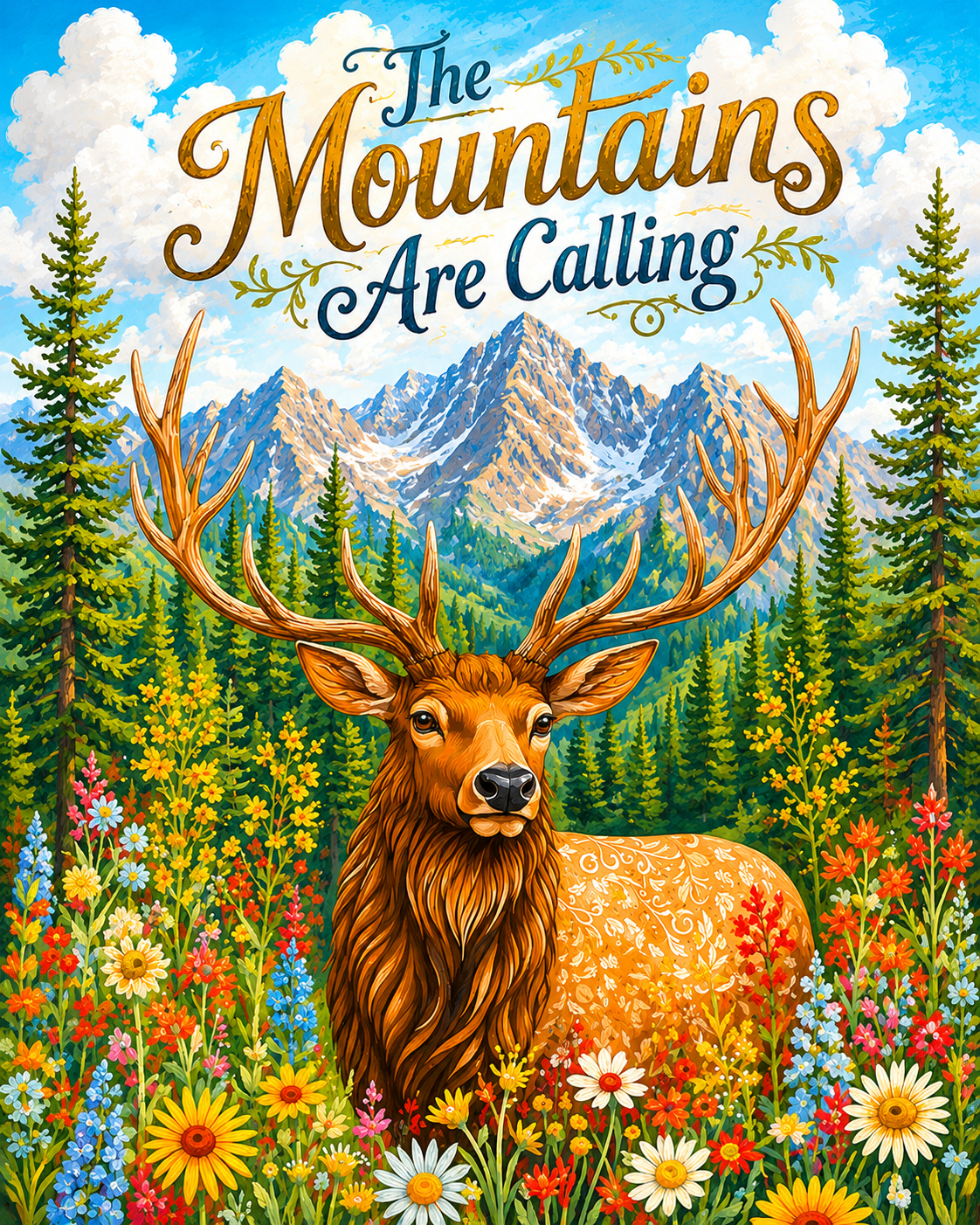 Bull Elk - The Mountains are Calling Art Print