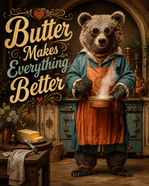Butter Makes Everything Better - Black Bear - Whimsical Kitchen Wall Decor