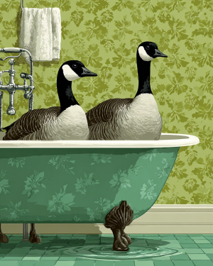 Canada Geese Artwork - Pair in Bathtub - Bathroom Art