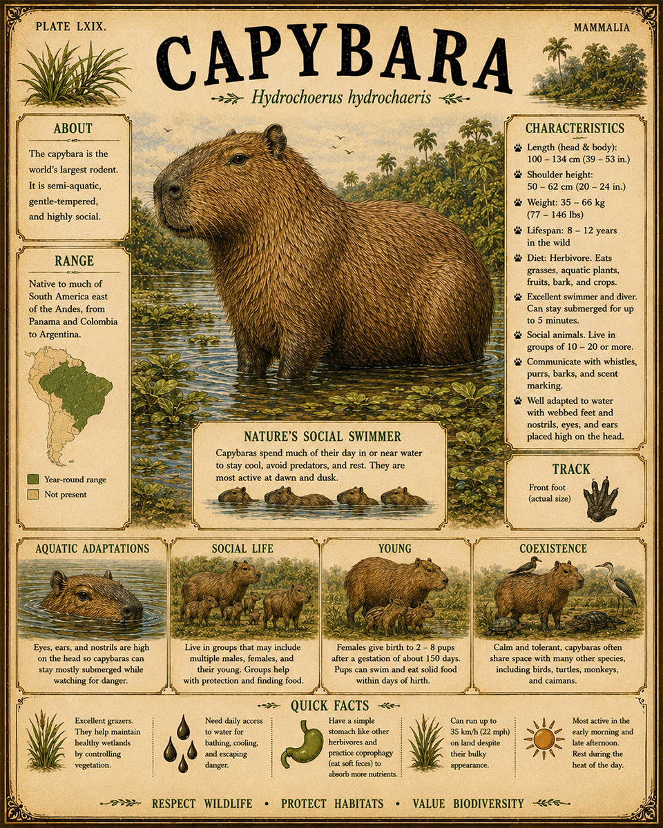 Capybara - Vintage Wildlife Art - Antique Nature Illustration