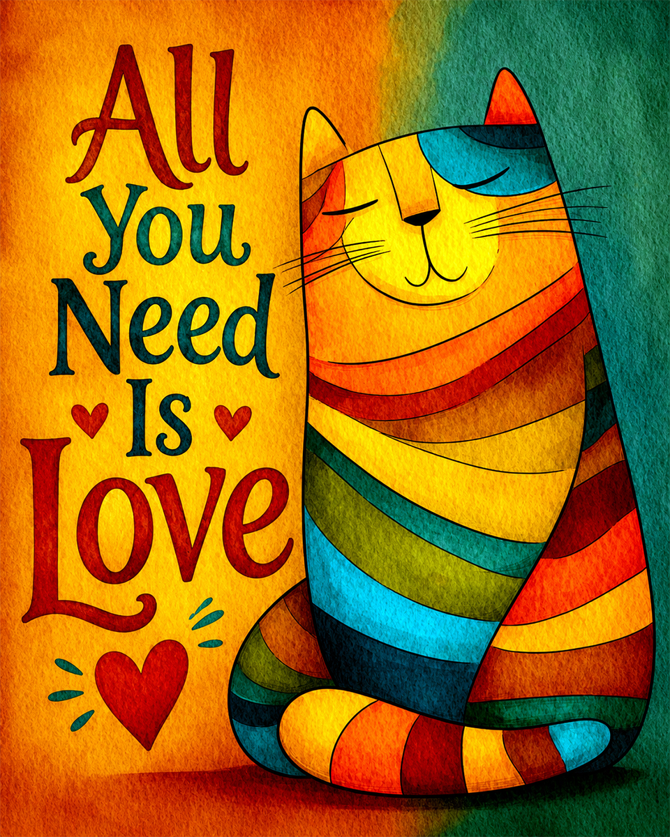 Cat Artwork Prints - All You Need Is Love and a Cat