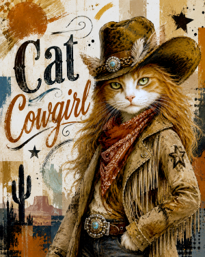 Cat Artwork Prints - Cat Cowgirl