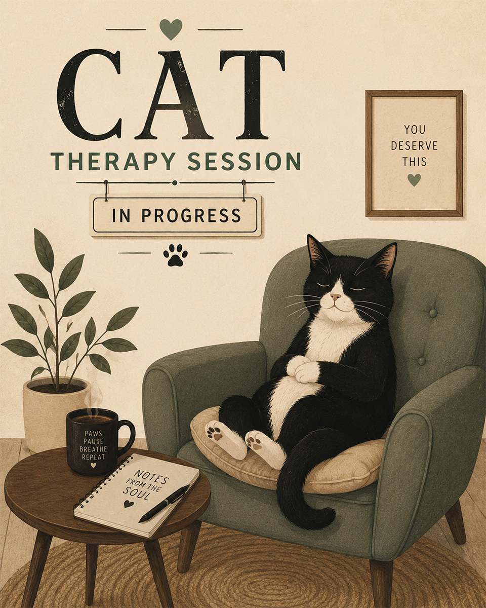 Cat Artwork Prints - Cat Therapy Session in Progress