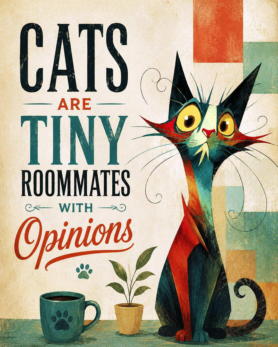 Cat Artwork Prints - Cats Are Tiny Roommates with Opinions
