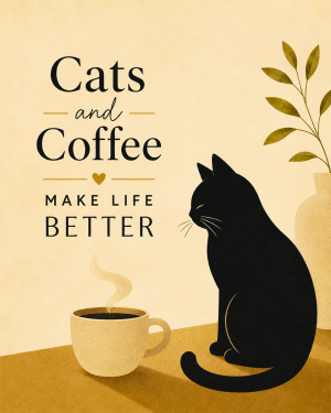 Cat Artwork Prints - Cats and Coffee Make Life Better