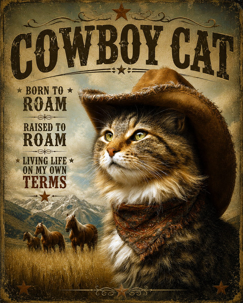 Cat Wall Art Prints - Cowboy Cat
