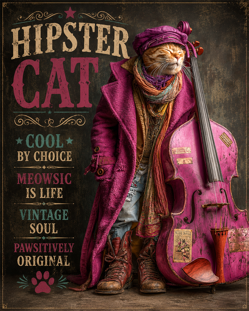 Cat Wall Art Prints - Hipster Cat