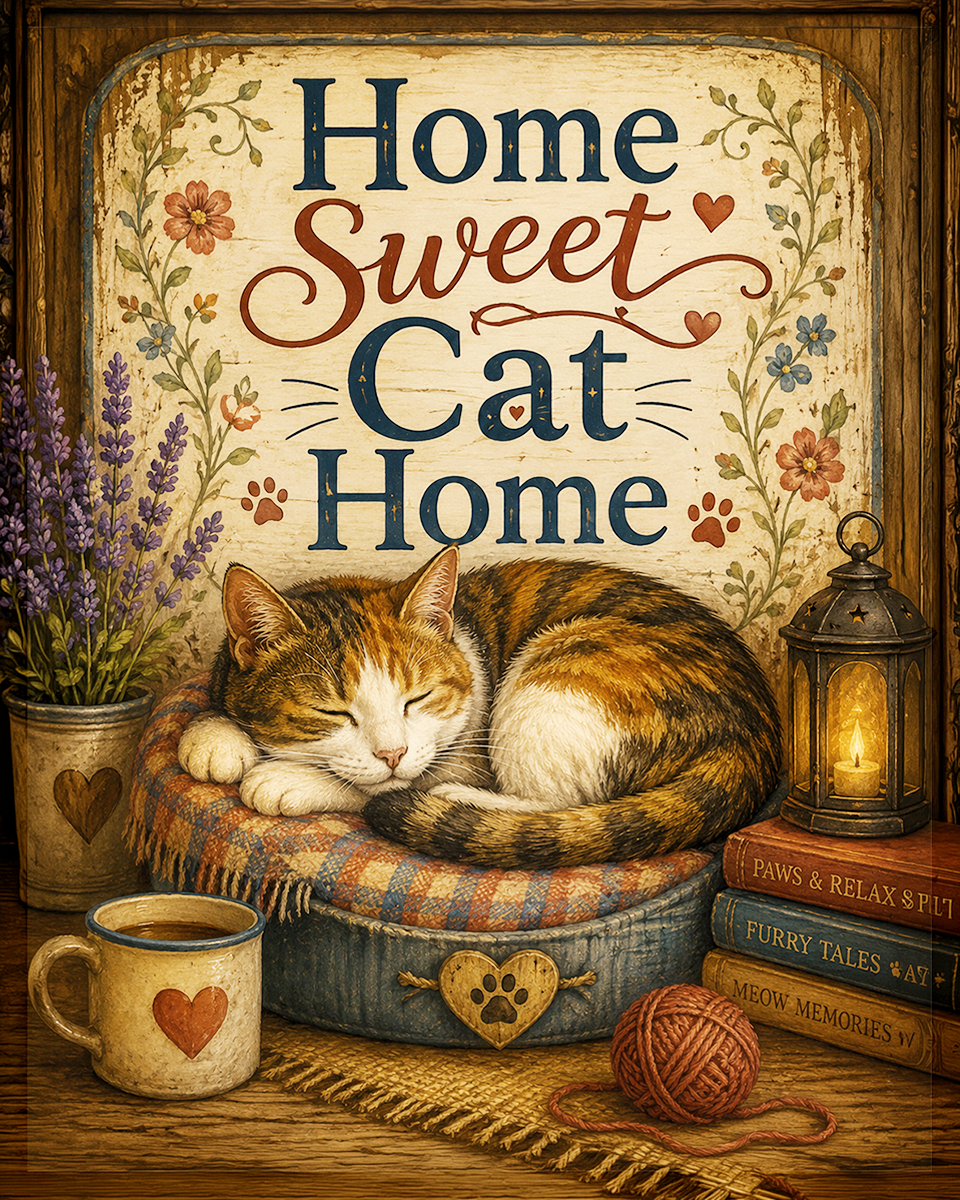 Cat Wall Art Prints - Home Sweet Cat Home