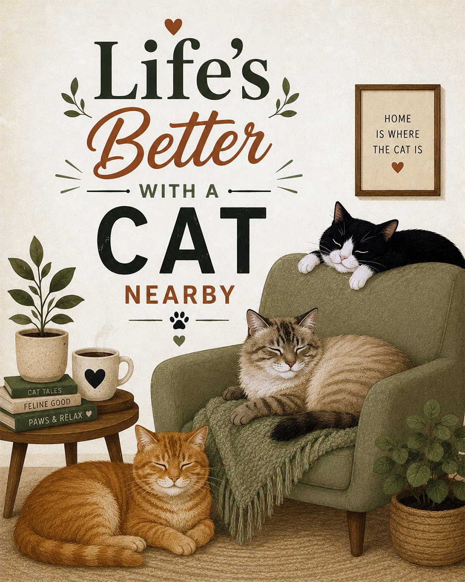 Cat Art Prints - Life’s Better with a Cat Nearby