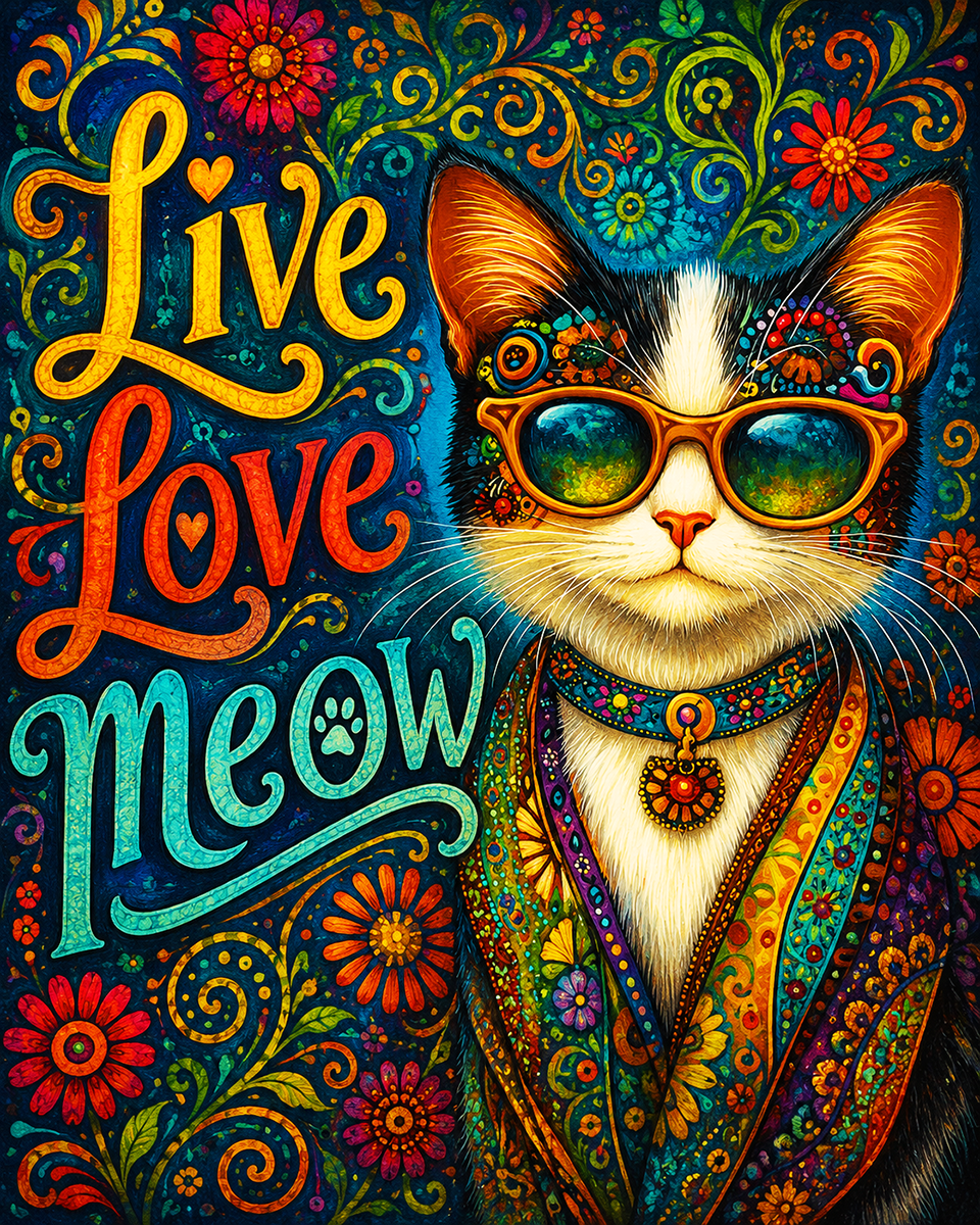 Cat Art Prints - Live Love Meow