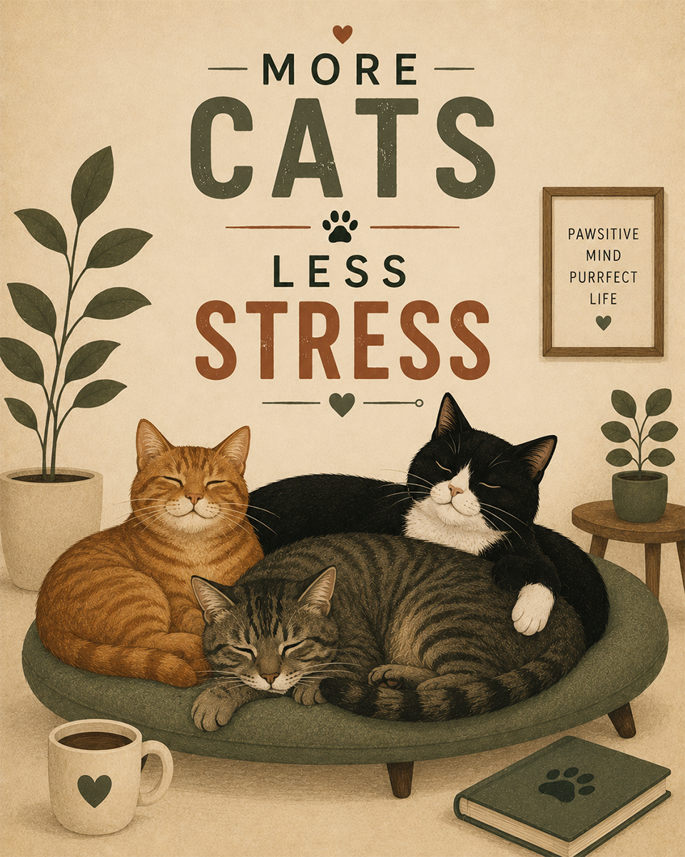 Cat Art Prints - More Cats Less Stress II