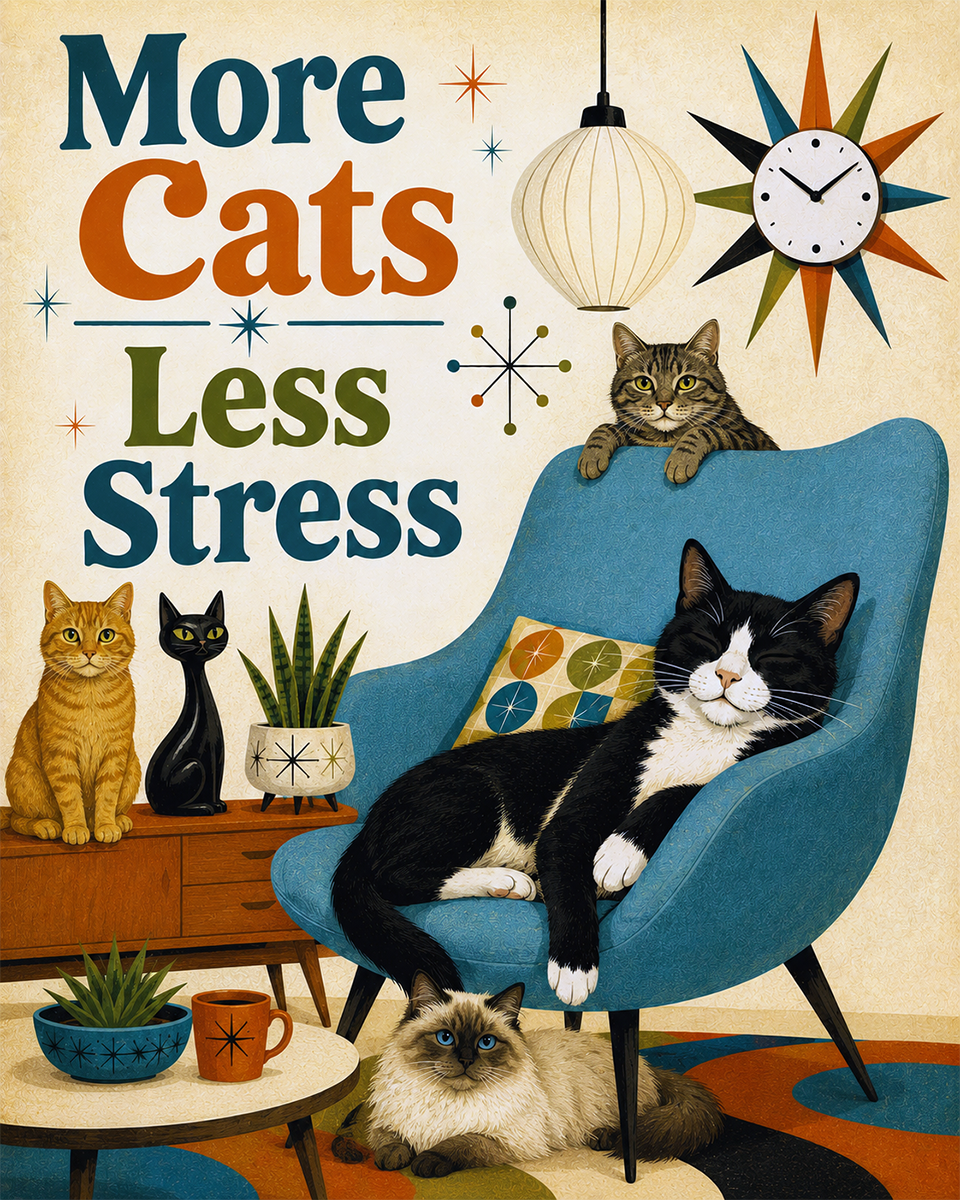 Cat Art Prints - More Cats Less Stress