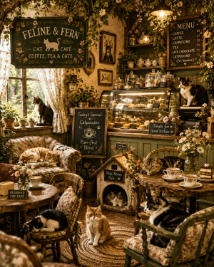 Cat Cafe - Cottagecore Home Decor