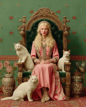 Cats and Throne - Freyja the Norse Goddess Art Print