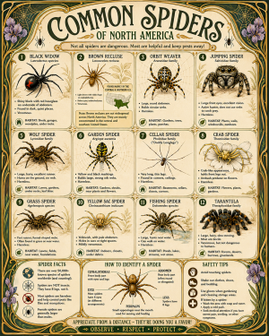Chart - Common Spiders - Art Nouveau Infographic Poster