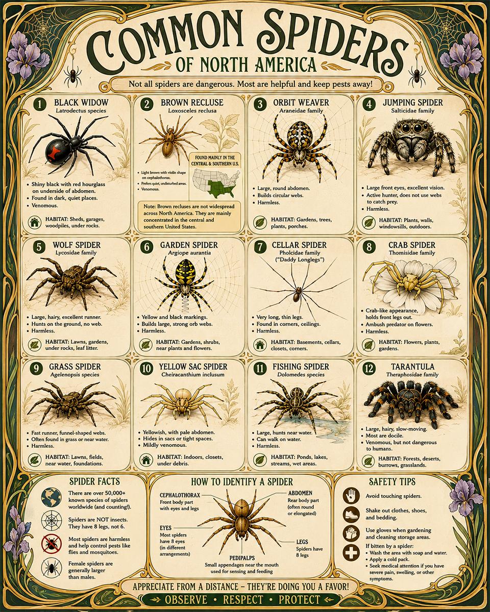 Chart - Common Spiders - Art Nouveau Infographic Poster