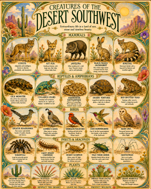 Chart - Creatures of the Desert Southwest - Vintage Infographic Poster