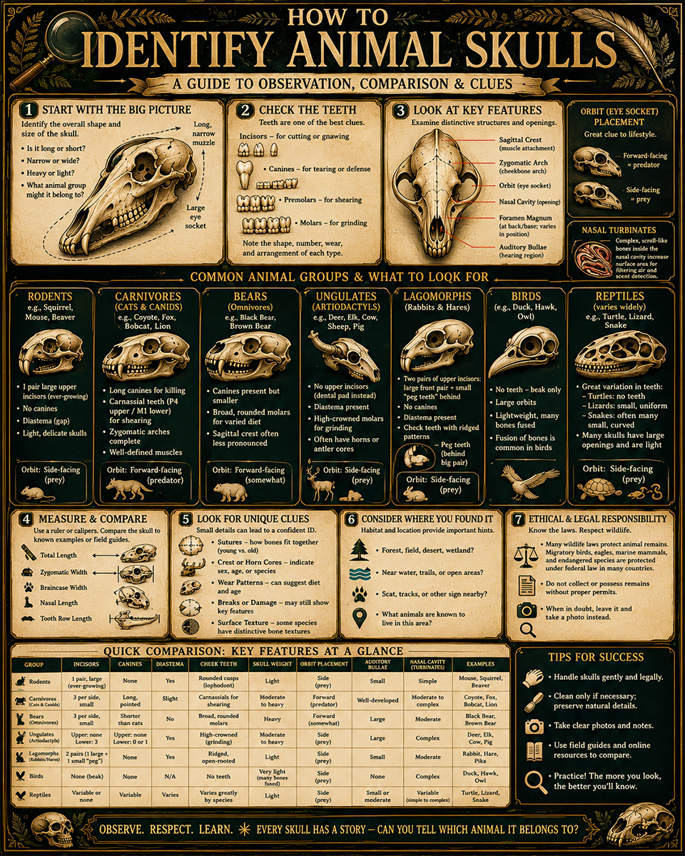 Chart - How to Identify Animal Skulls - Dark Infographic Poster