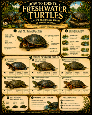 Chart - How to Identify Freshwater Turtles - Dark Infographic Poster