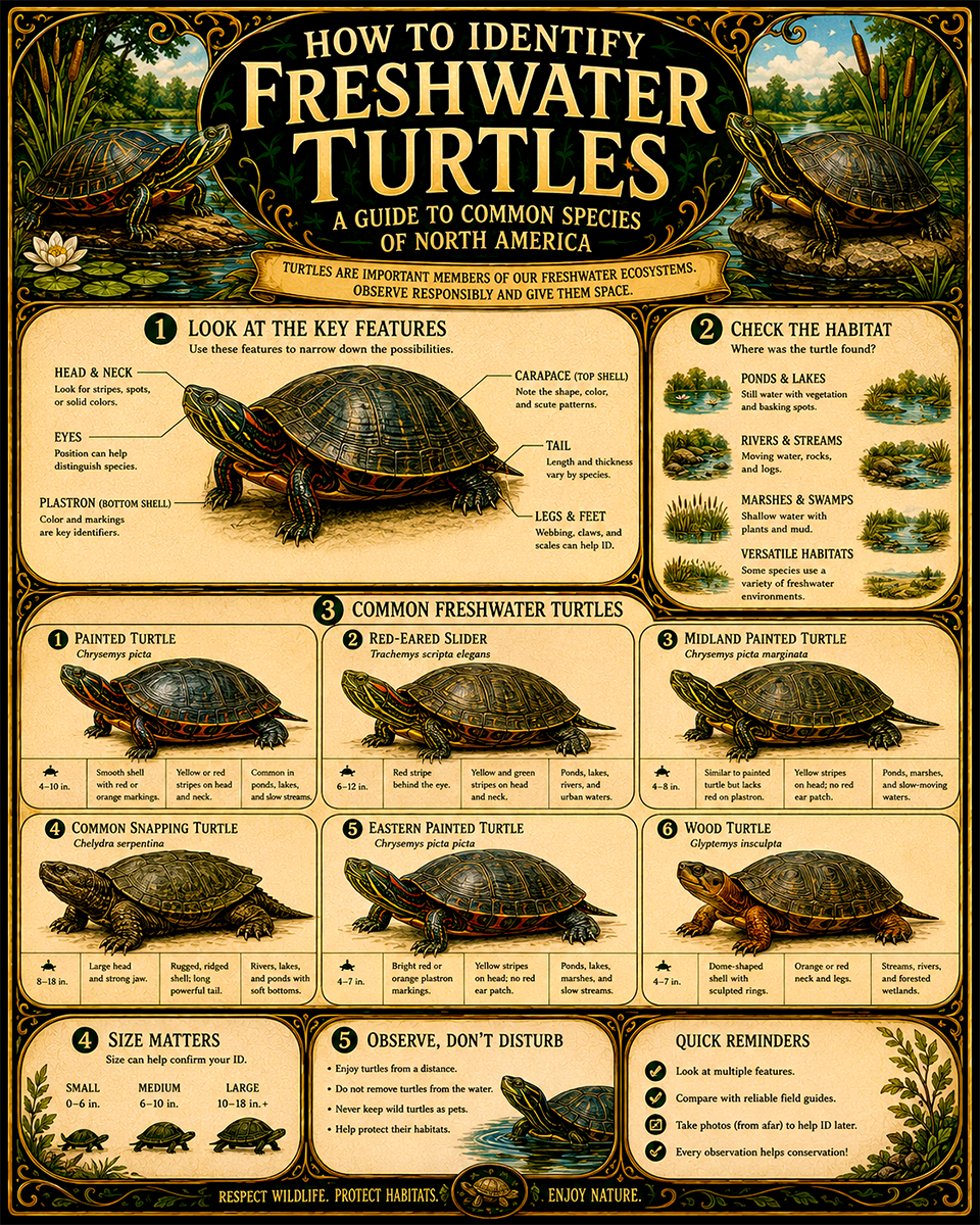 Chart - How to Identify Freshwater Turtles - Dark Infographic Poster