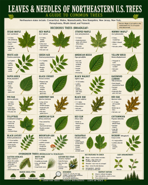 Chart - How to Identify Leaves of Trees in the Northeast - Infographic Poster