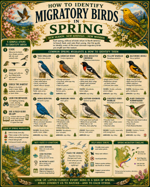 Chart - How to Identify Migratory Birds - Dark Infographic Poster