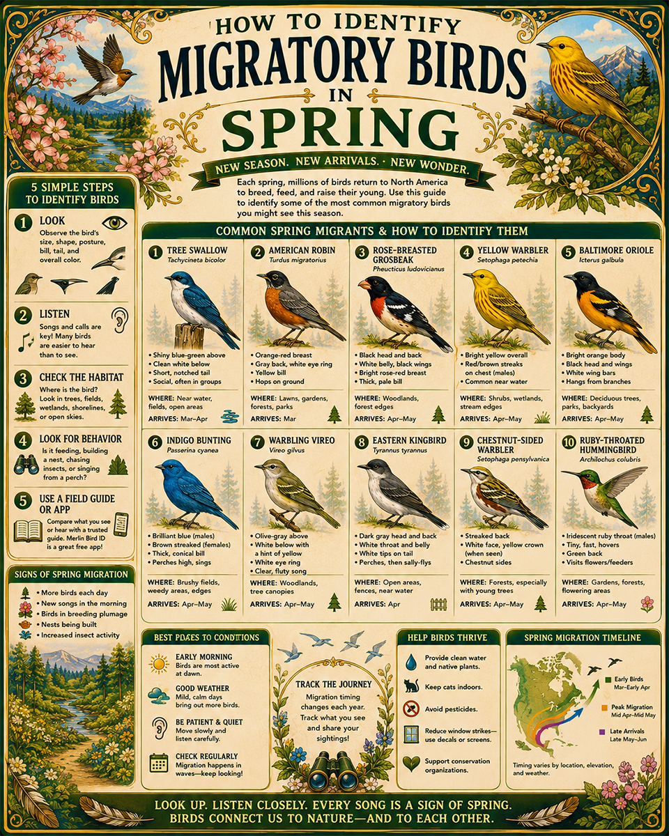 Chart - How to Identify Migratory Birds - Dark Infographic Poster