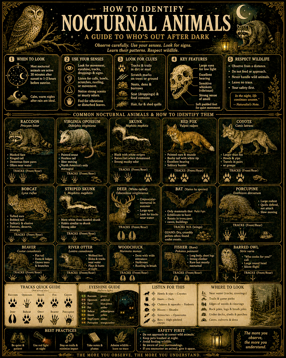 Chart - How to Identify Nocturnal Animals - Dark Infographic Poster