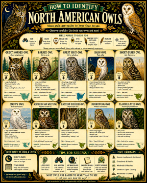 Chart - How to Identify North American Owls - Dark Infographic Poster