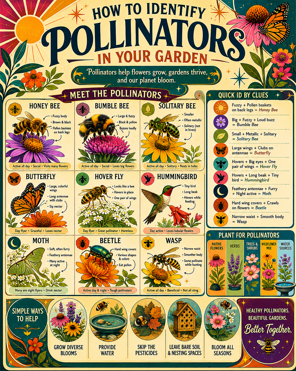Chart - How to Identify Pollinators in Your Garden - Infographic Poster
