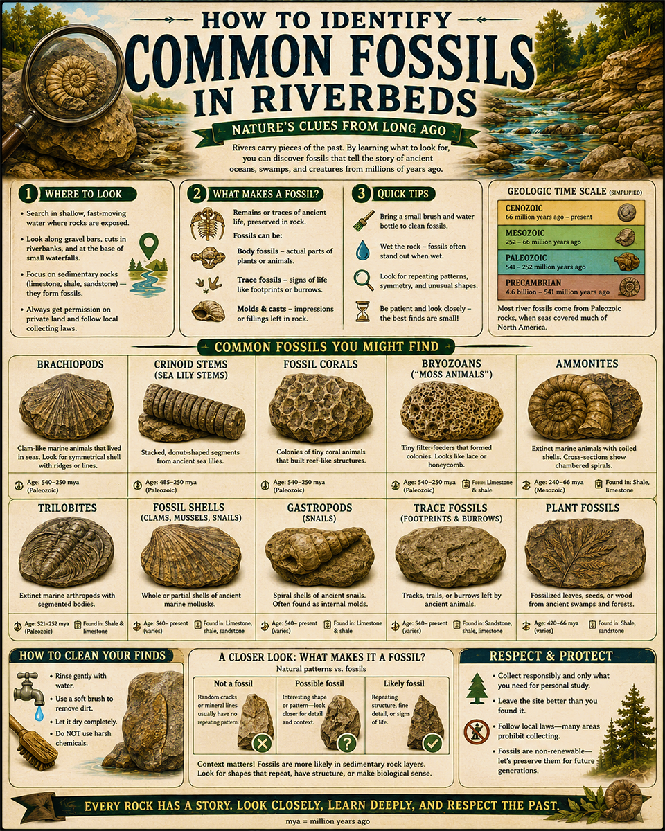 Chart - How to Identify Riverbed Fossils - Dark Infographic Poster
