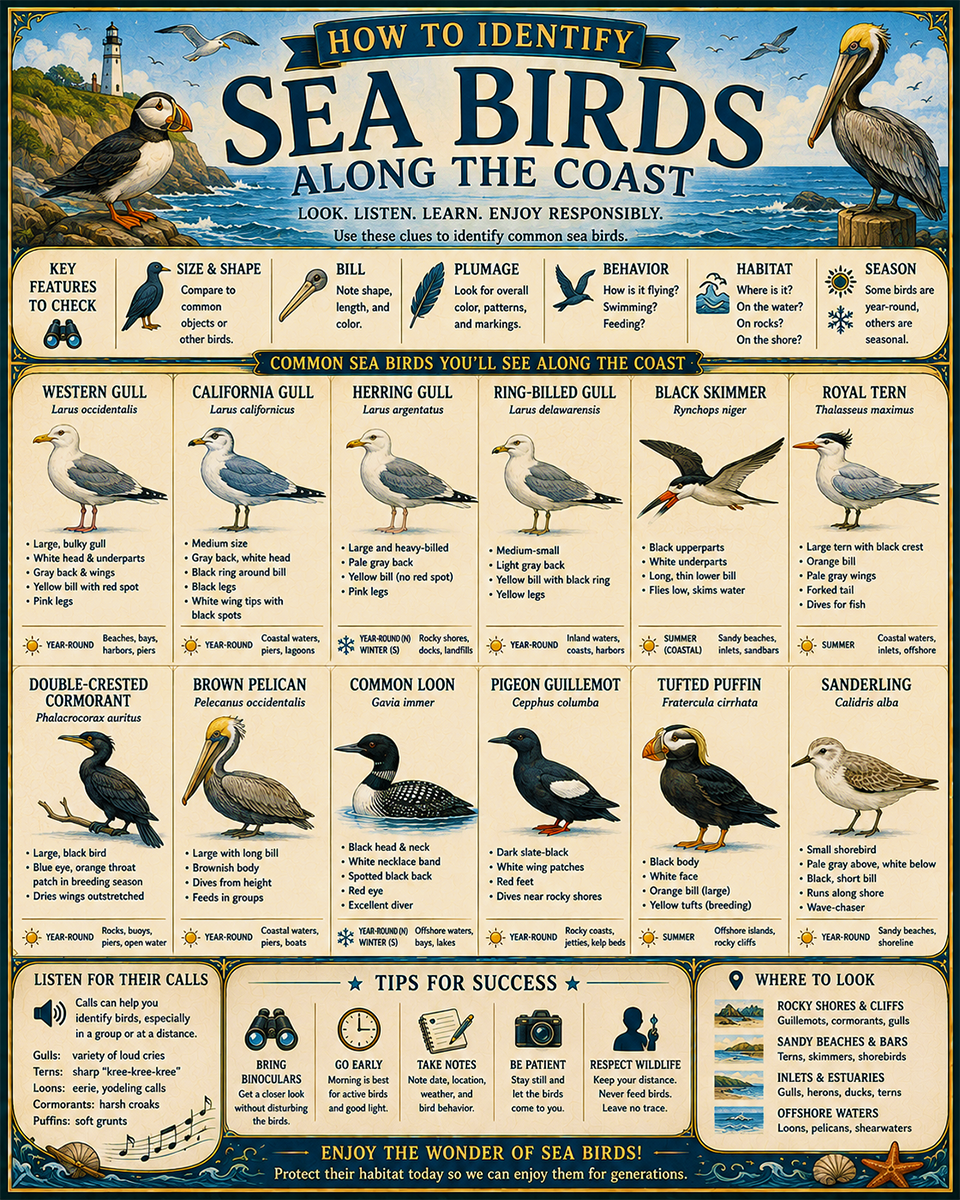 Chart - How to Identify Seabirds - Dark Infographic Poster