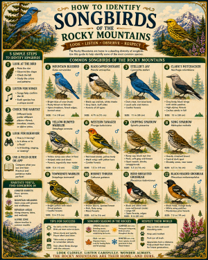 Chart - How to Identify Songbirds of the Rocky Mountains - Dark Infographic Poster