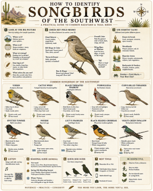 Chart - How to Identify Songbirds of the Southwest - Dark Infographic Poster