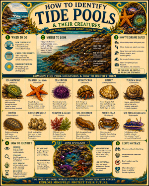 Chart - How to Identify Tide Pool Animals - Dark Infographic Poster
