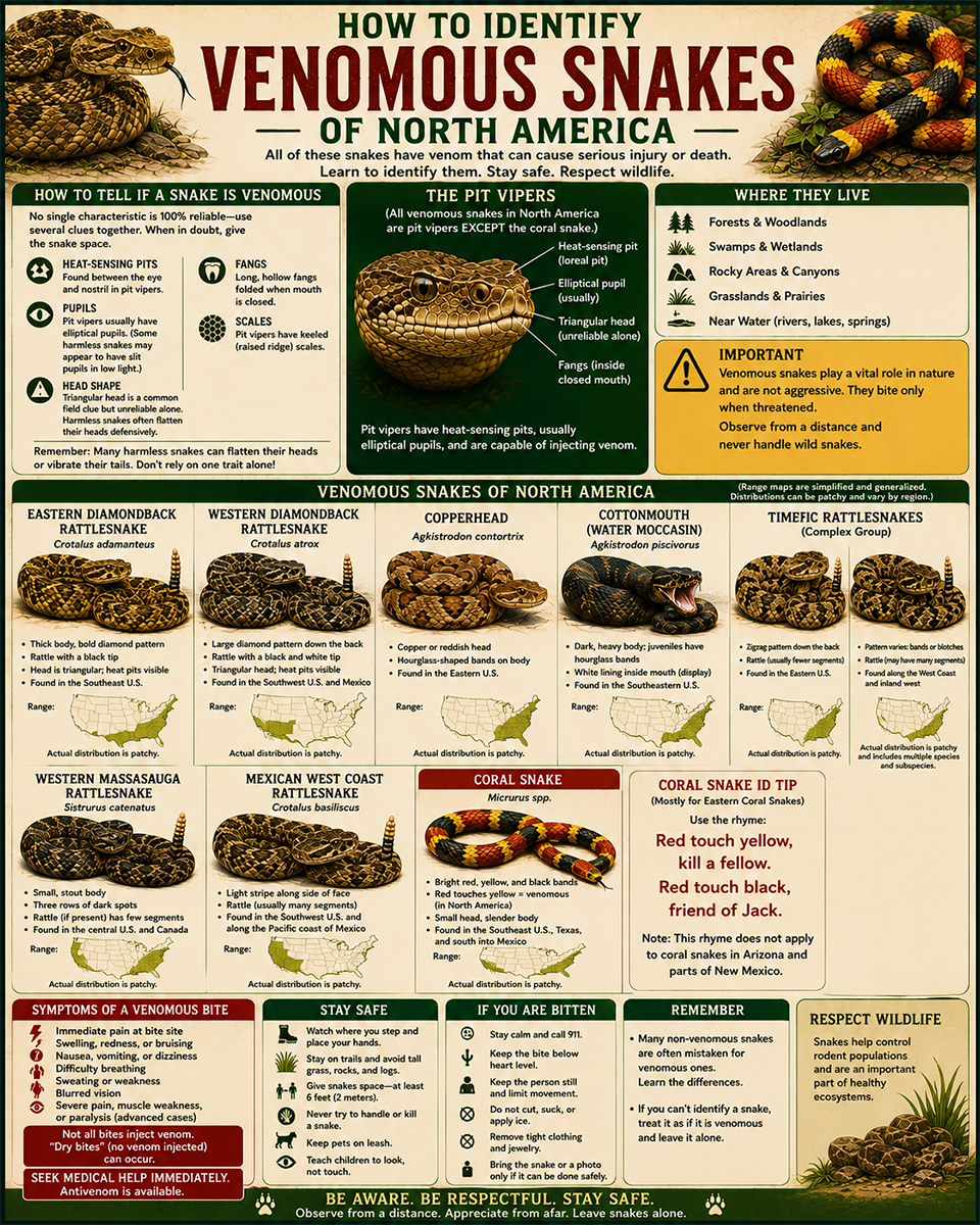 Chart - How to Identify Venomous Snakes - Dark Infographic Poster