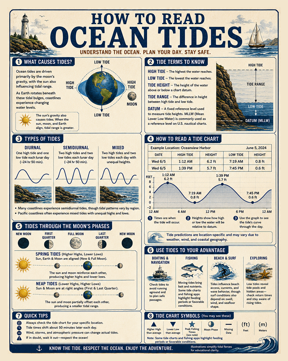 Chart - How to Read Ocean Tides - Infographic Poster