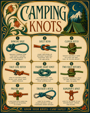 Chart - How to Tie Camping Knots - Nouveau Style Infographic Poster