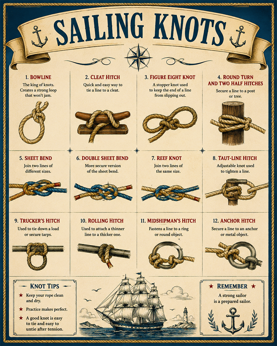 Chart - How to Tie Sailing Knots - Infographic Poster