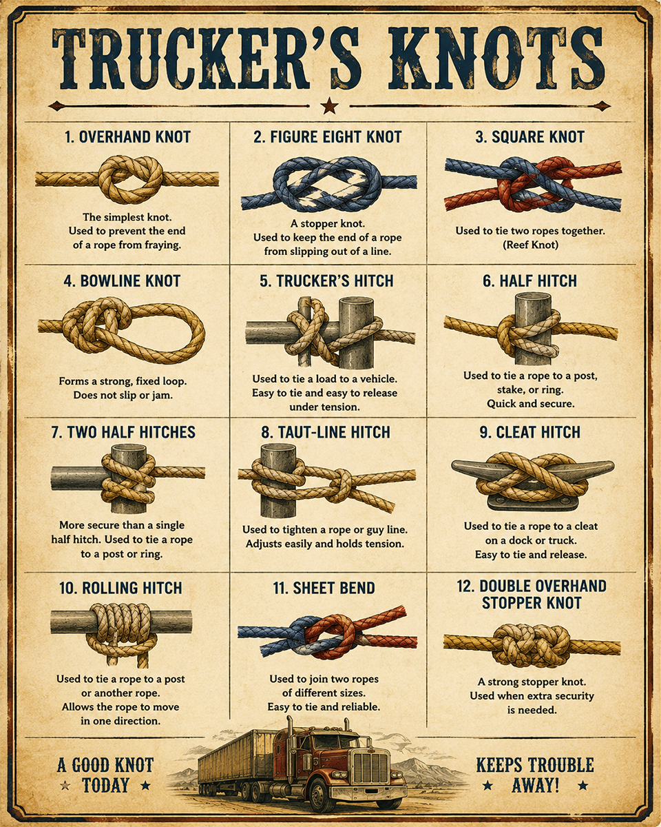 Chart - How to Tie Trucker's Knots - Infographic Poster